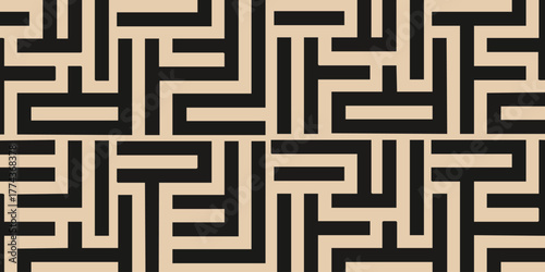 Modern interlocking geometric pattern forming a complex labyrinth, a seamless and stylish abstract vector background texture