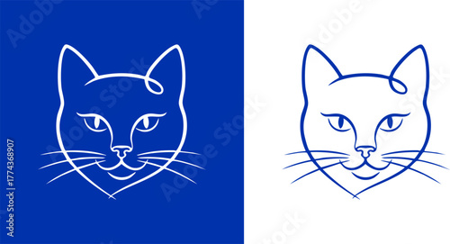 Logo Elegant minimalist continuous line art portrait of a domestic feline's head, captured in a graceful and fluid drawing, showcasing sophisticated simplicity ideal for branding and design projects