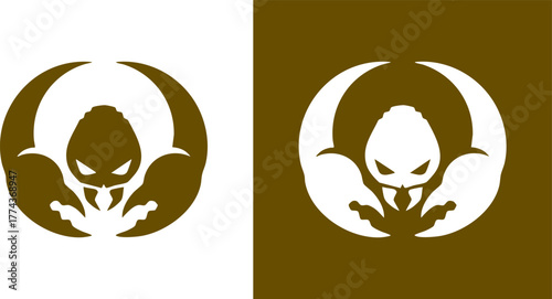 Konstfotografi Logo Vector illustration of a fierce horned monster head logo