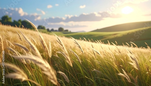 Golden wheat field under a bright summer sun.
