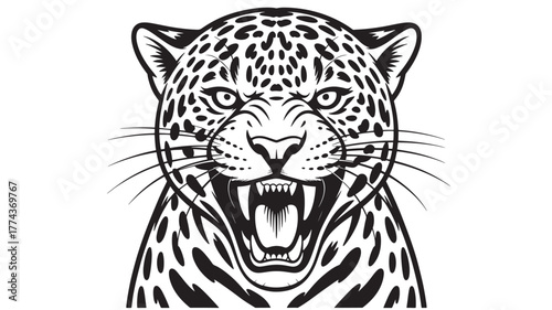 Jaguar head illustration ferocious wild cat with open mouth and sharp teeth isolated on white background