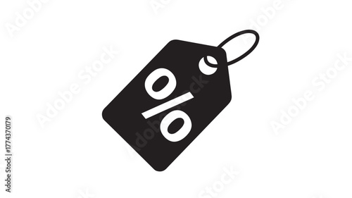 Black percentage tag icon simple flat design element isolated on white background for web and print