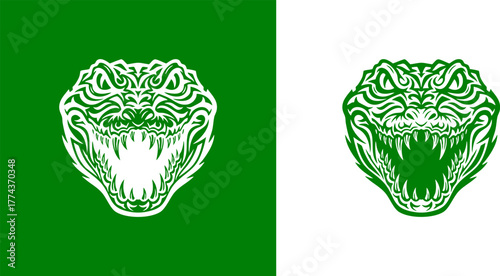 Logo Venomous Serpent Head Icon Set Green and White Designs, Bold Vector Illustrations