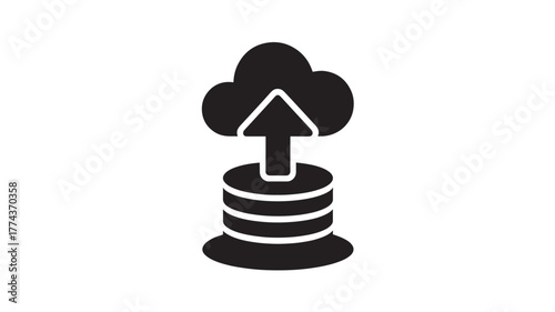 Cloud database upload icon simple glyph illustration isolated on white background for app and web design