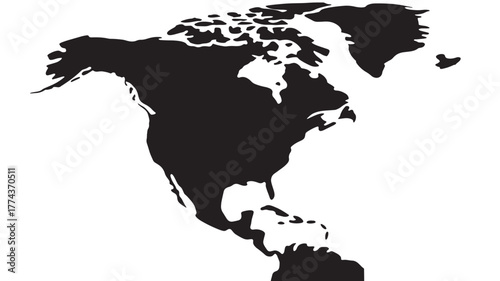 North America map silhouette simple illustration of the continent isolated on white background