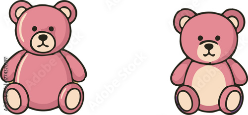 Two pink teddy bears sitting sidebyside on a white surface, creating a cute and playful atmosphere for children's content.