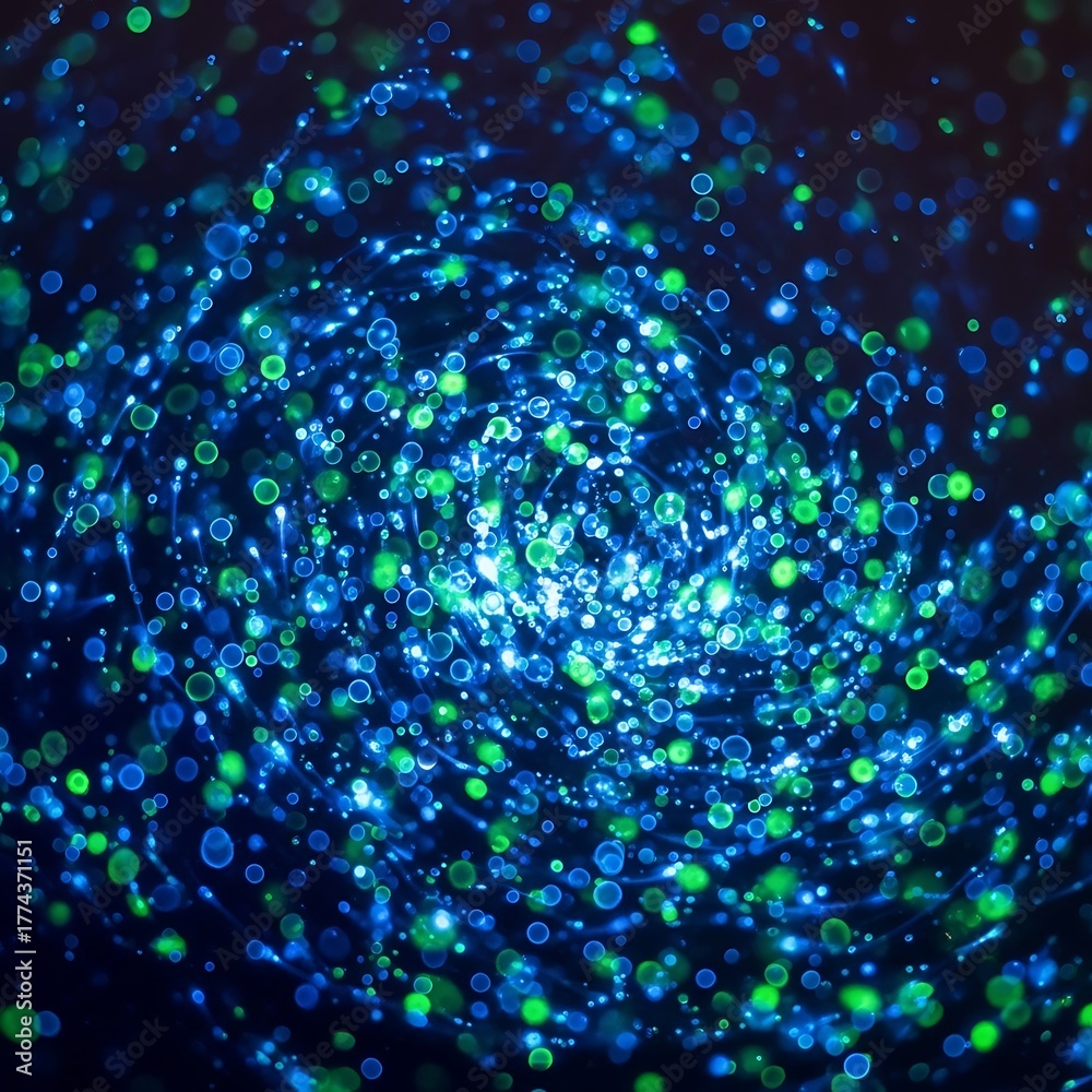 Fototapeta premium Abstract digital illustration with swirling blue and green particles