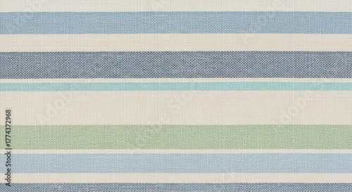 A calming horizontal striped pattern featuring various shades of blue, green, and cream on a textured fabric.