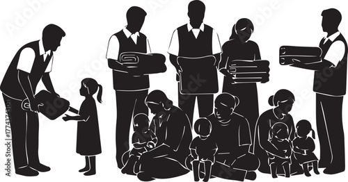 International volunteer day silhouette helping people giving donations community support humanitarian aid helping hands