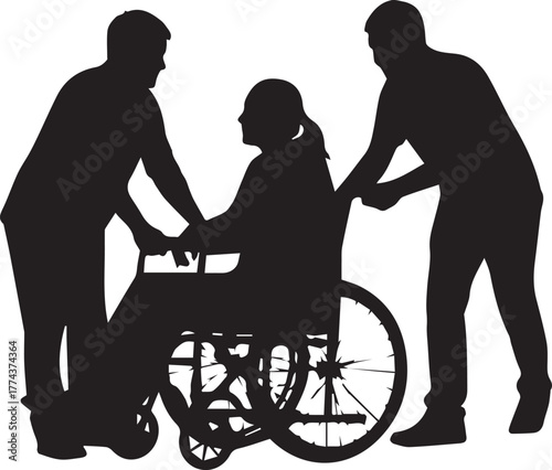 Volunteers assist person in wheelchair international volunteer day symbol of helping hands