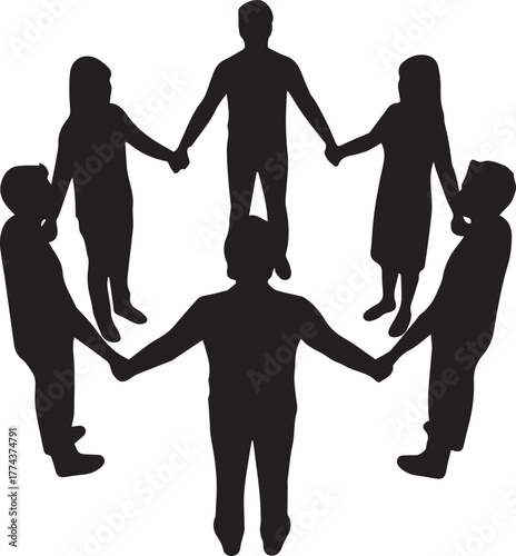 Diverse people holding hands in a circle celebrating international volunteer day and unity concept