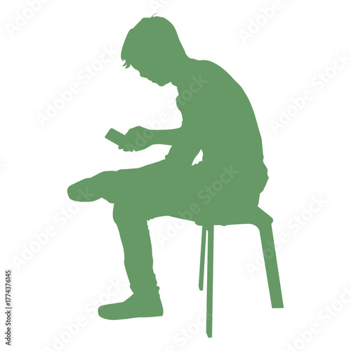 Boy on stool with phone