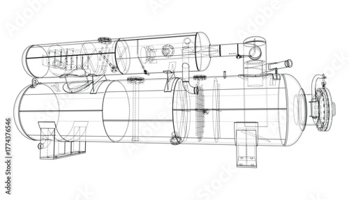 Industrial Tank Blueprint. Vector