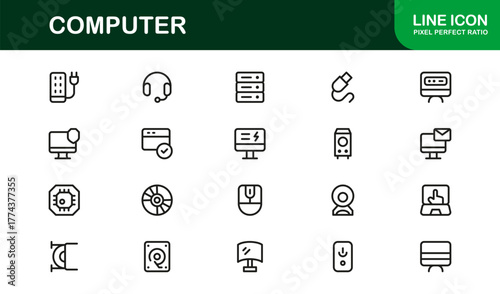 Computer Line Icon Set – Professional Modern Vector Symbols for Technology and Digital Devices