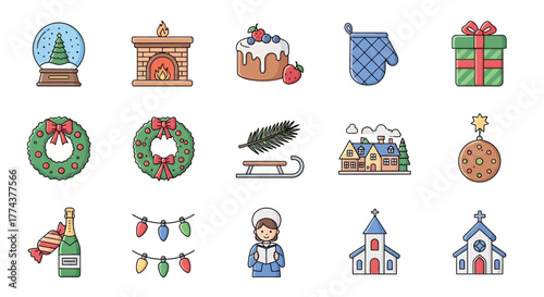 Christmas Icons Holiday Cheer in Colorful Pixel Art for Festive Designs