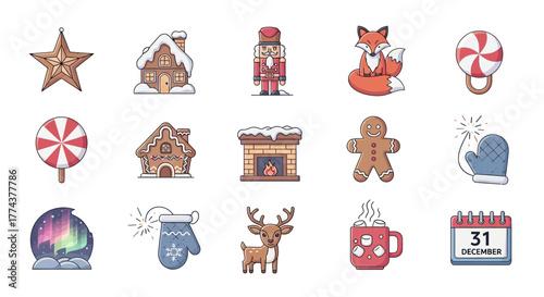 Festive Christmas Holiday Icons A charming collection of Christmas and winter holiday vector icons for various creative projects