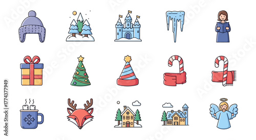 Winter Holiday Icon Set Cozy Collection of Seasonal Designs for Festive Cheer