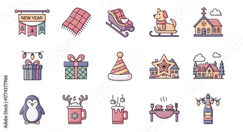 Festive Holiday Icons Set A Collection of Winter Celebration Symbols