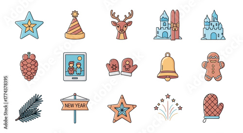 Festive Winter Icons A Colorful Collection of Holiday Season Symbols