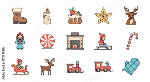 Festive Christmas Icons A Collection of Holiday Elements for Your Designs