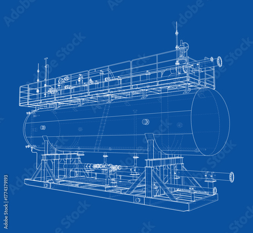 Industrial Tank Blueprint. Vector