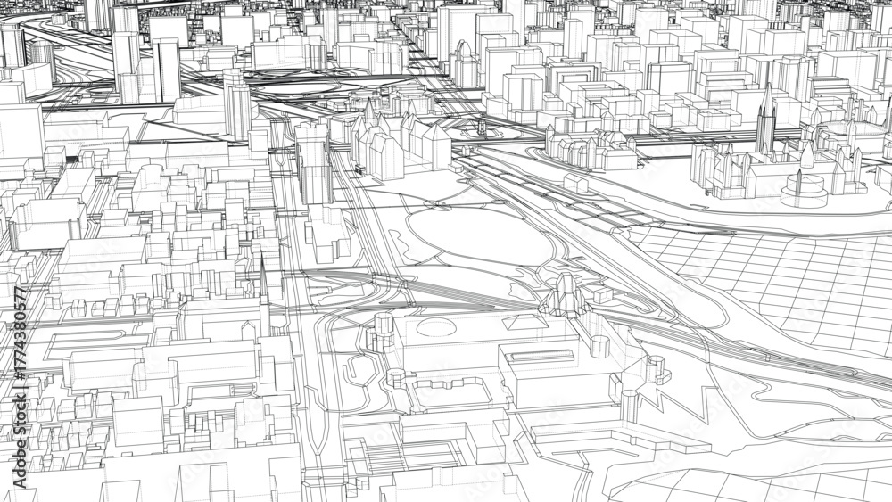 Fototapeta premium Intricate Cityscape Wireframe