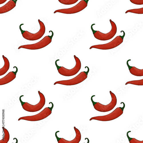 Spicy delight red chili pepper seamless pattern, vibrant hot cooking background for food packaging, restaurant menu designs, and culinary blog posts