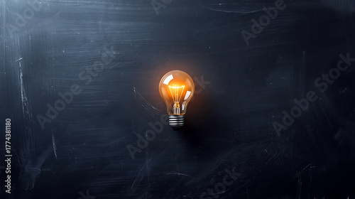 Glowing light bulb on dark surface symbolizing a creative and bright idea