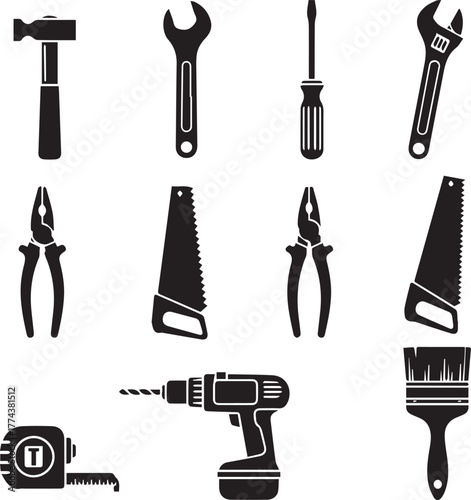 kinds of constriction Tool Silhouette Icon Set