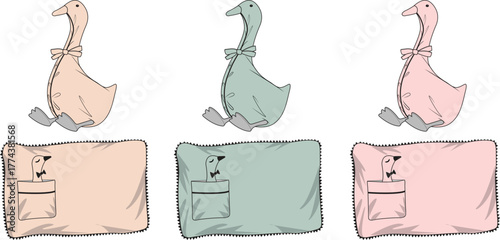 Whimsical Geese Plush Toys and Pillows A Set of Playful Illustrations