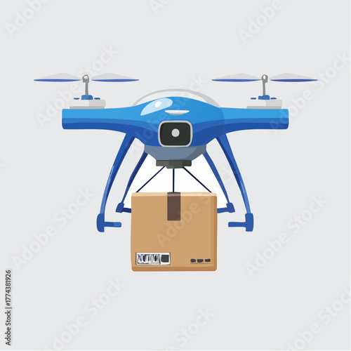 Blue and White Drone Delivering Cardboard Package 1.
