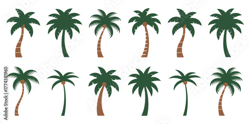 Tropical vibes with these diverse palm tree illustrations, perfect for summer designs and vacation promotions, bring the beach to your brand with these versatile icons