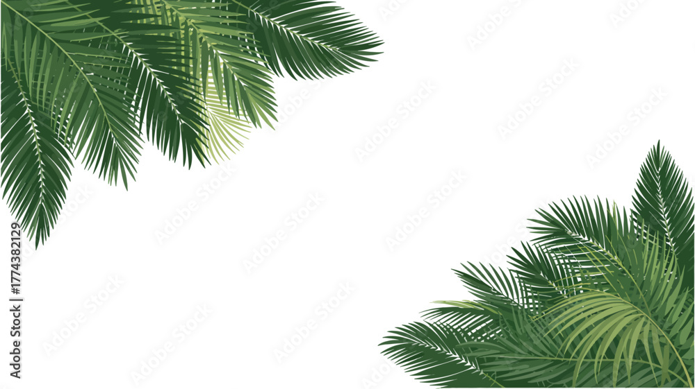 Fototapeta premium Tropical paradise awaits with lush green palm fronds, perfect for summer vibes and exotic designs, adding a touch of nature's beauty and peaceful serenity