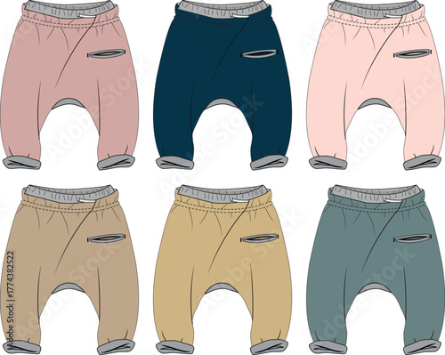 A versatile collection of comfortable and stylish unisex baggy pants fashion flats, showcasing relaxed fit joggers with practical details in a variety of trendy color options for casual everyday wear