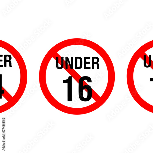 Under 16 age restriction sign, universal prohibition symbol, minor content advisory icon, safety