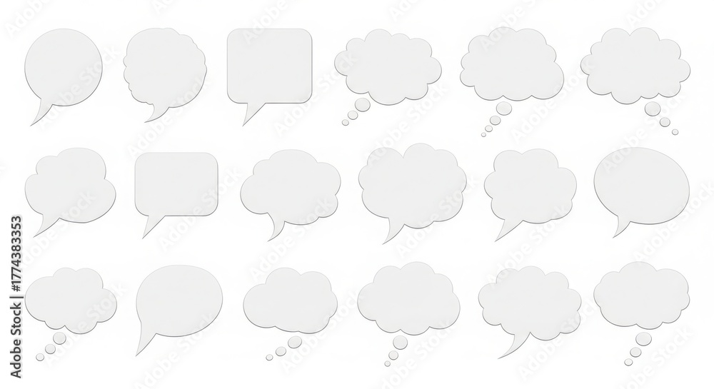 Obraz premium Collection of diverse empty speech bubbles for communication and dialogue graphics illustration