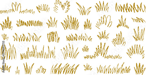 Hand drawn grass and field vector collection. Nature and landscape doodle elements for outdoor, garden, and eco design.