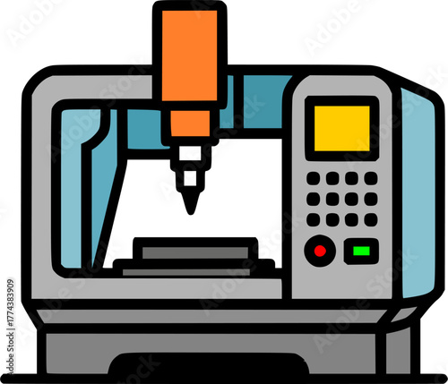 CNC milling machine illustration. Industry, automation, and manufacturing technology.