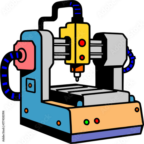 CNC milling machine illustration. Industry, automation, and manufacturing technology.
