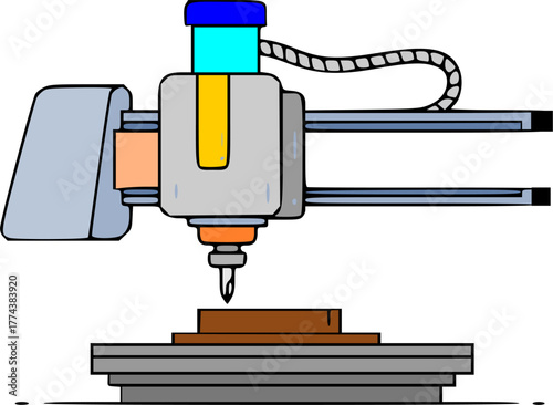 CNC milling machine illustration. Industry, automation, and manufacturing technology.