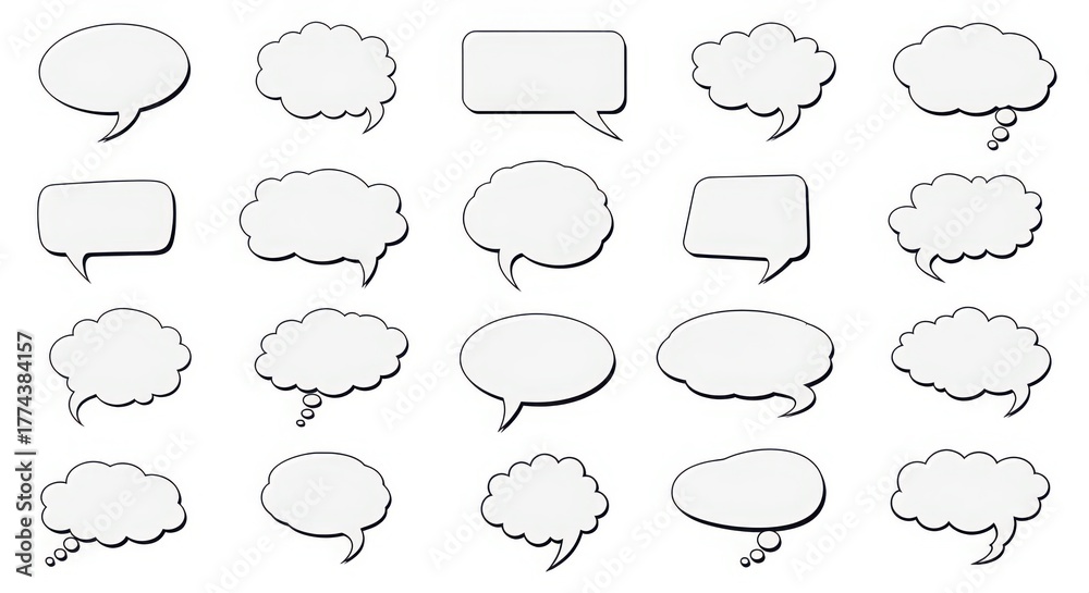 Fototapeta premium Collection of hand-drawn speech and thought bubbles with shadow effect illustration