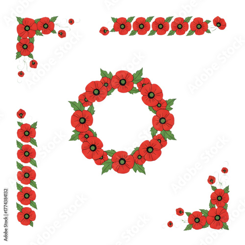 Illustrative Poppy Flower Design Elements