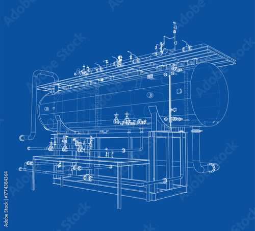 Industrial Boiler Blueprint. Vector