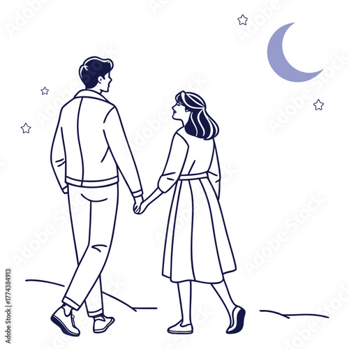 A couple walking together under the moonlight