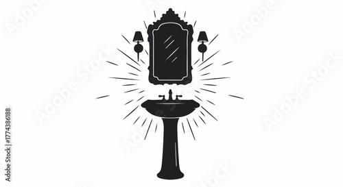 Elegant vintage bathroom vanity with mirror and sconces, radiating light