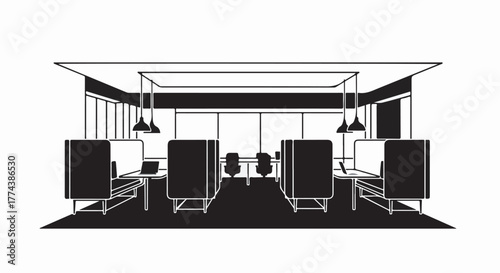 Modern open office space with private work booths and natural light