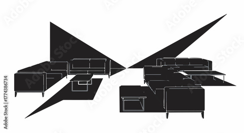 Modern minimalist living room arrangement with geometric accents and clean lines