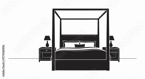 Serene bedroom scene with a grand four-poster bed and bedside tables