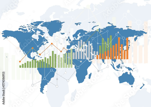 Global Data Visualization Illustrating Worldwide Economic Trends and Analysis.
