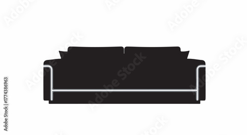 Sleek modern black sofa with minimalist white trim, perfect for contemporary living spaces.